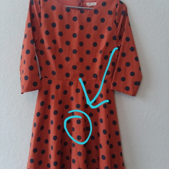 Everly Polka Dot Pumpkin Colored Dress - Picture 4 of 5
